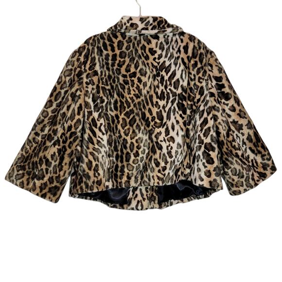 Lane Bryant Leopard Short Jacket 3/4 Sleeve Tan Black Plus Size 24 Chic Edgy - Picture 9 of 14